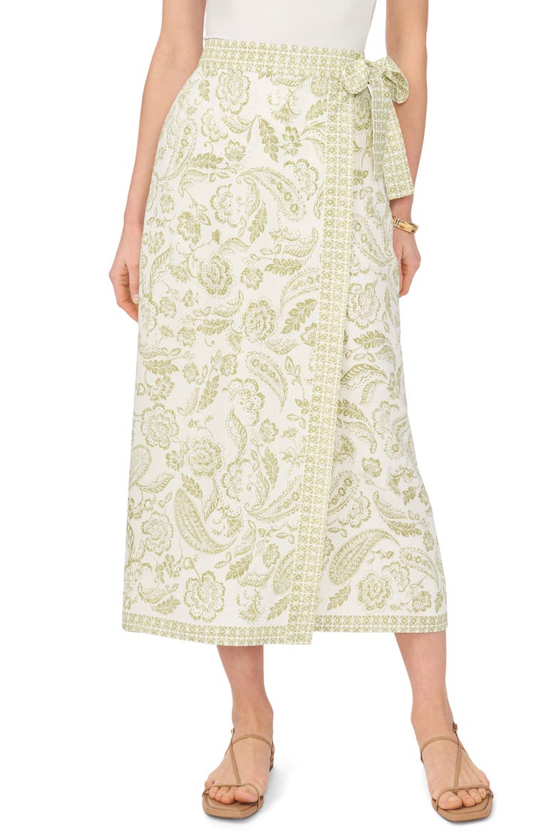 Mixed Print Wrap Skirt, Main, color, SAGE