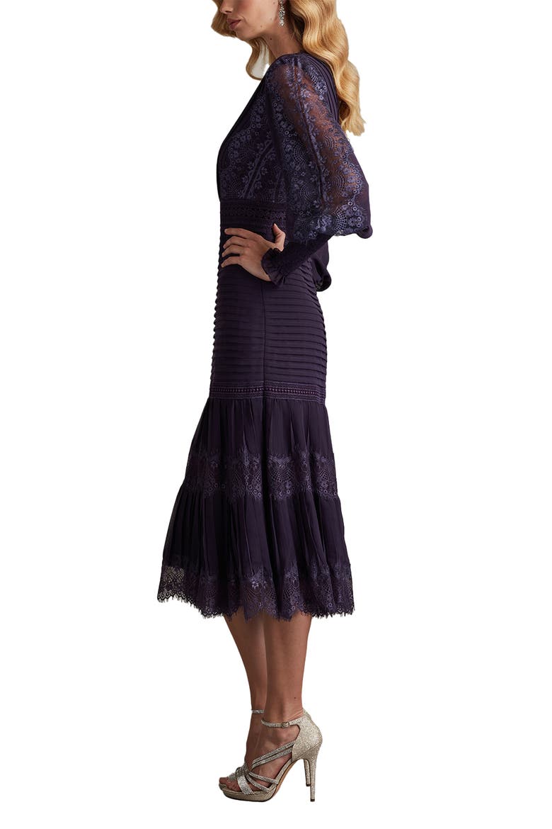 Lace Pintuck Long Sleeve Cocktail Dress, Alternate, color, EGGPLANT