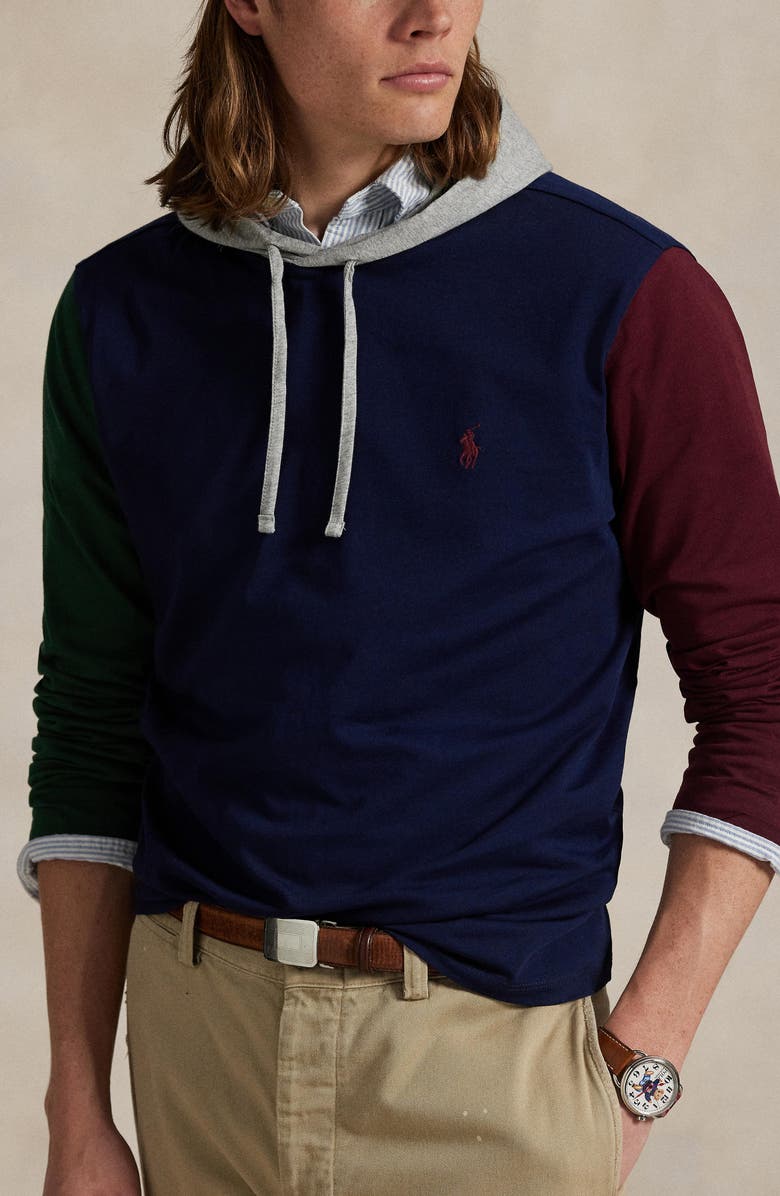 Polo Ralph Lauren Colorblock Hooded Long Sleeve T-Shirt, Alternate, color, Cruise Navy Multi