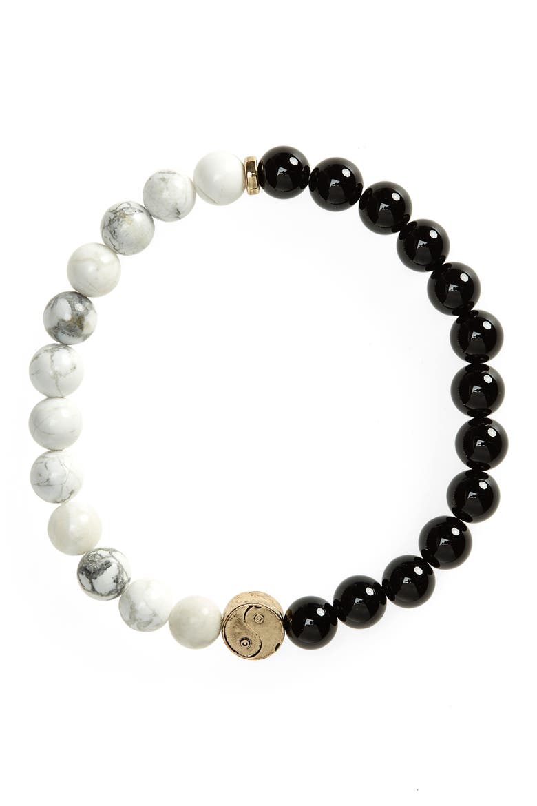 Icon Beaded Stretch Bracelet, Main, color, BLACK- WHITE- YIN YANG