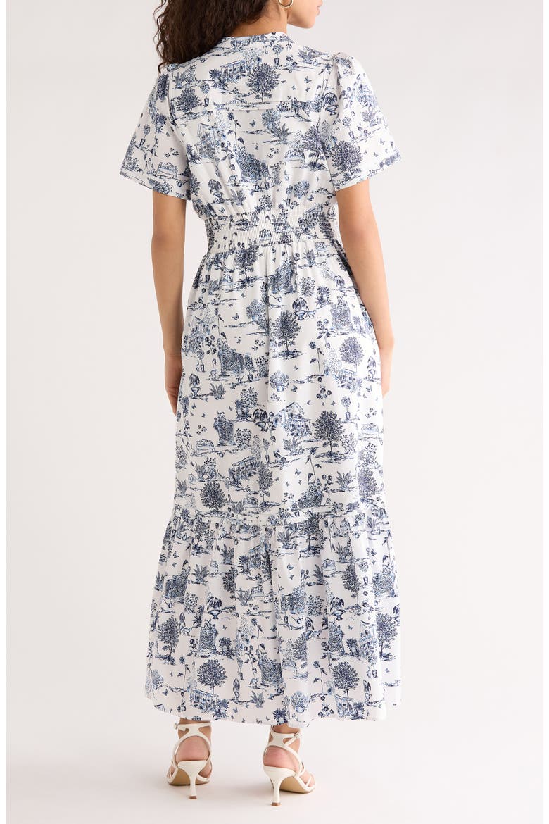 Lara Floral Print A-Line Dress, Alternate, color, WHITE-BLUE-MULTI