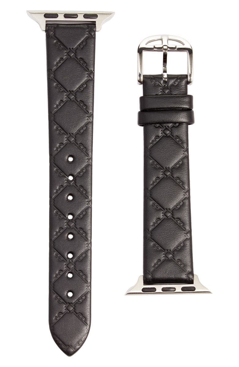 Ted Baker London Quilted Leather Apple Watch<sup>®</sup> Watchband, Main, color, Black