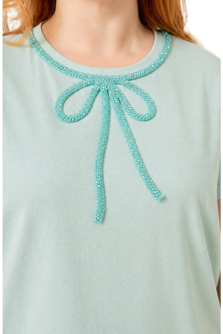 Beaded Bow Cotton T-Shirt, Alternate, color, MINT