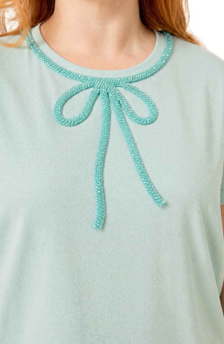 English Factory Beaded Bow Cotton T-Shirt, Alternate, color, Mint