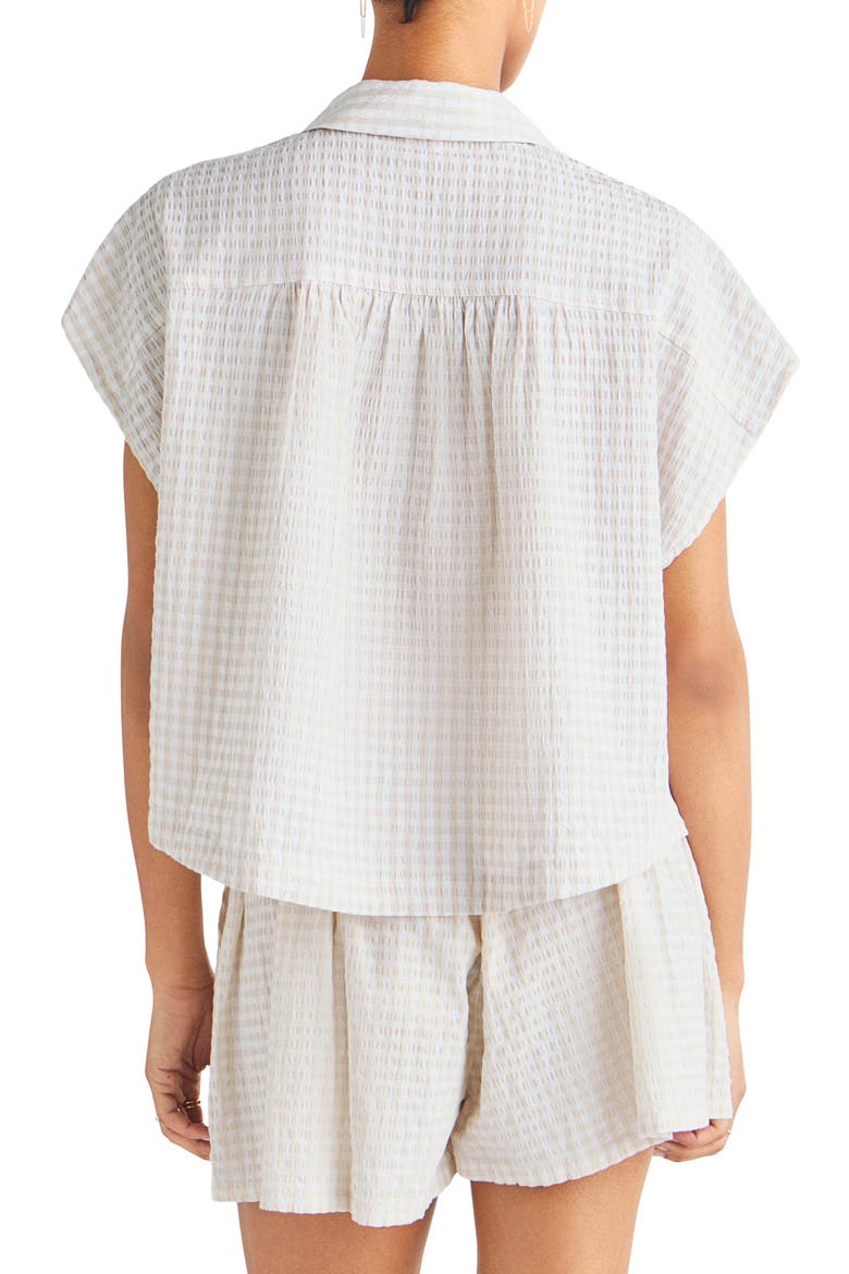 Gabrielle Cotton Blend Gingham Button-Up Shirt, Alternate, color, WHITE SAND/ WHITE