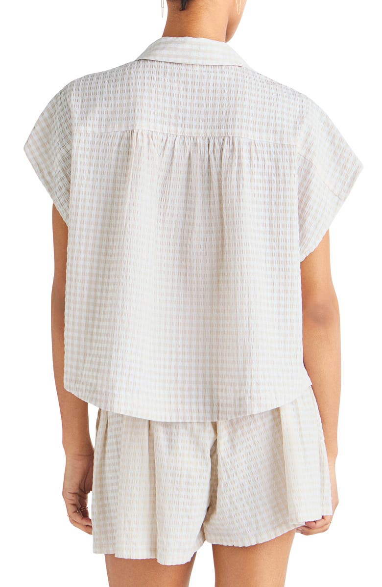 Splendid Gabrielle Cotton Blend Gingham Button-Up Shirt, Alternate, color, White Sand/ White