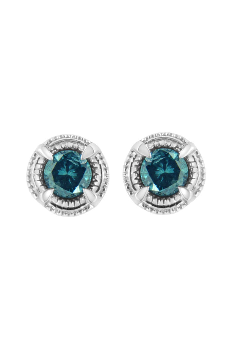 Silver 1 1/2 Ct Blue Diamond Solitaire Milgrain Stud Earrings, Main, color, Blue Diamond