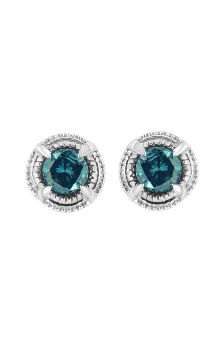 Haus of Brilliance Silver 1 1/2 Ct Blue Diamond Solitaire Milgrain Stud Earrings, Main, color, Blue Diamond