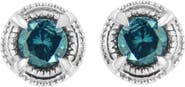 Haus of Brilliance Silver 1 1/2 Ct Blue Diamond Solitaire Milgrain Stud Earrings