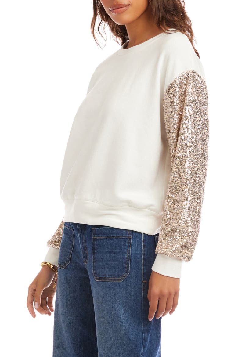 Sequin Sleeve Sweatshirt, Alternate, color, CREAM
