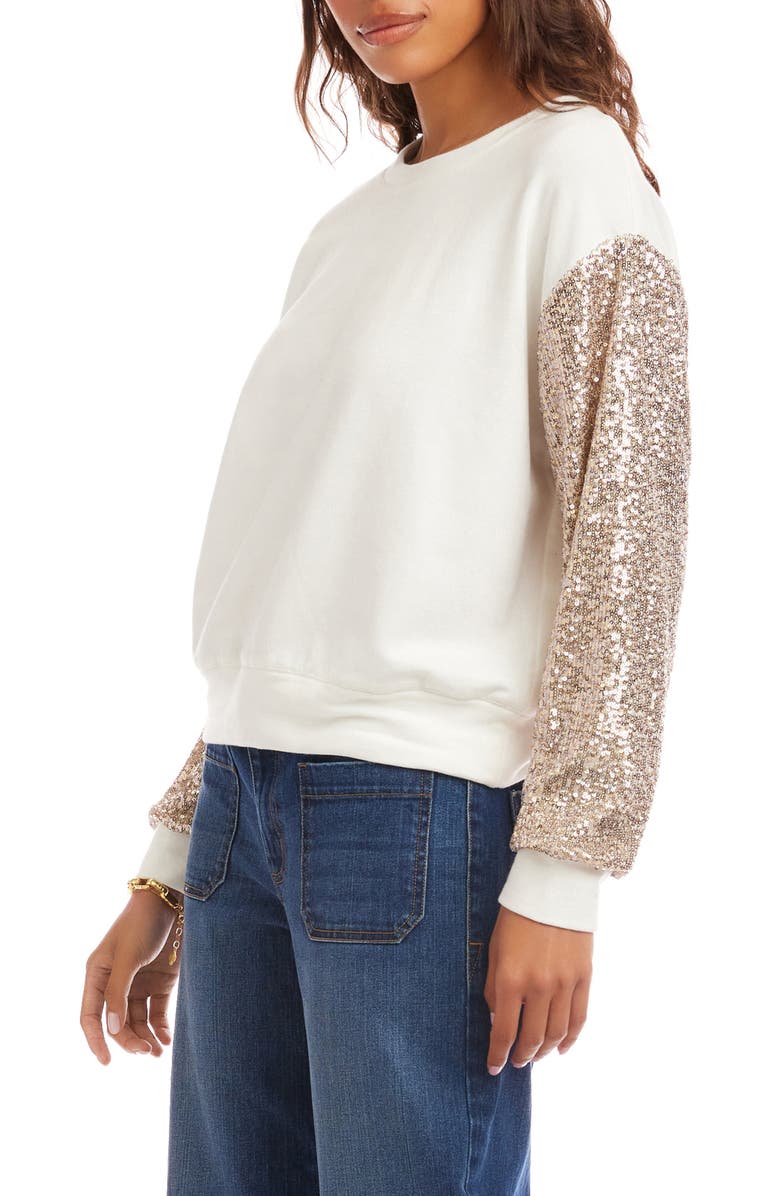 Karen Kane Sequin Sleeve Sweatshirt, Alternate, color, Cream