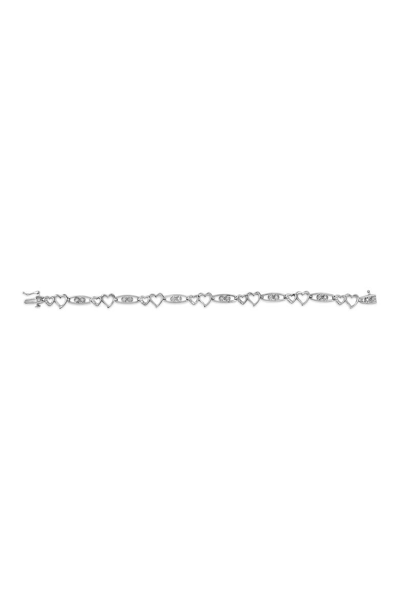 Silver 1/5 Cttw Diamond Double Heart Link Bracelet, Alternate, color, White