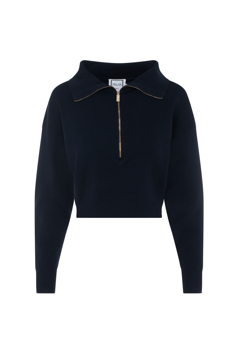 Cropped Dolman Zip Front Knit Sweater, Main, color, Dark Navy
