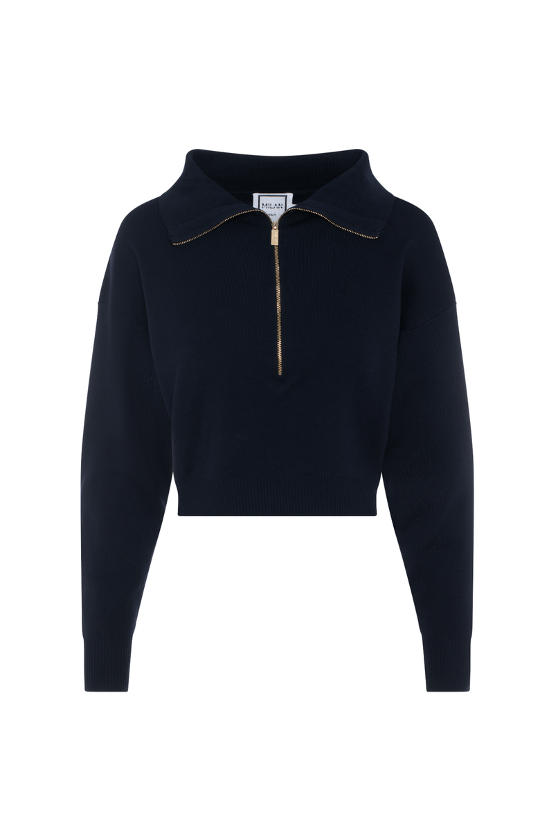 Milan Italy Cropped Dolman Zip Front Knit Sweater, Main, color, Dark Navy