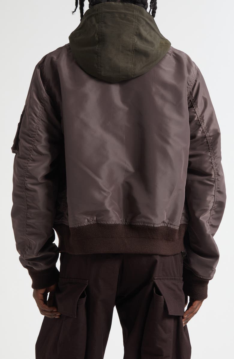 Sacai Hooded Mixed Media Jacket, Alternate, color, Brown/ Khaki