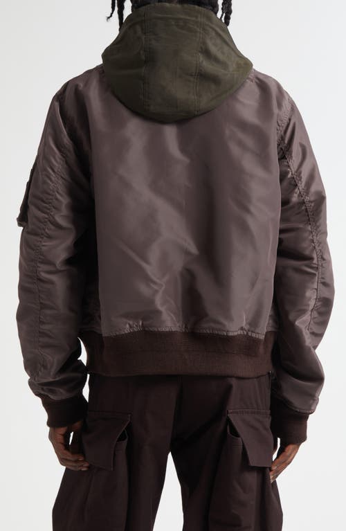 Sacai Hooded Mixed Media Jacket In Brown