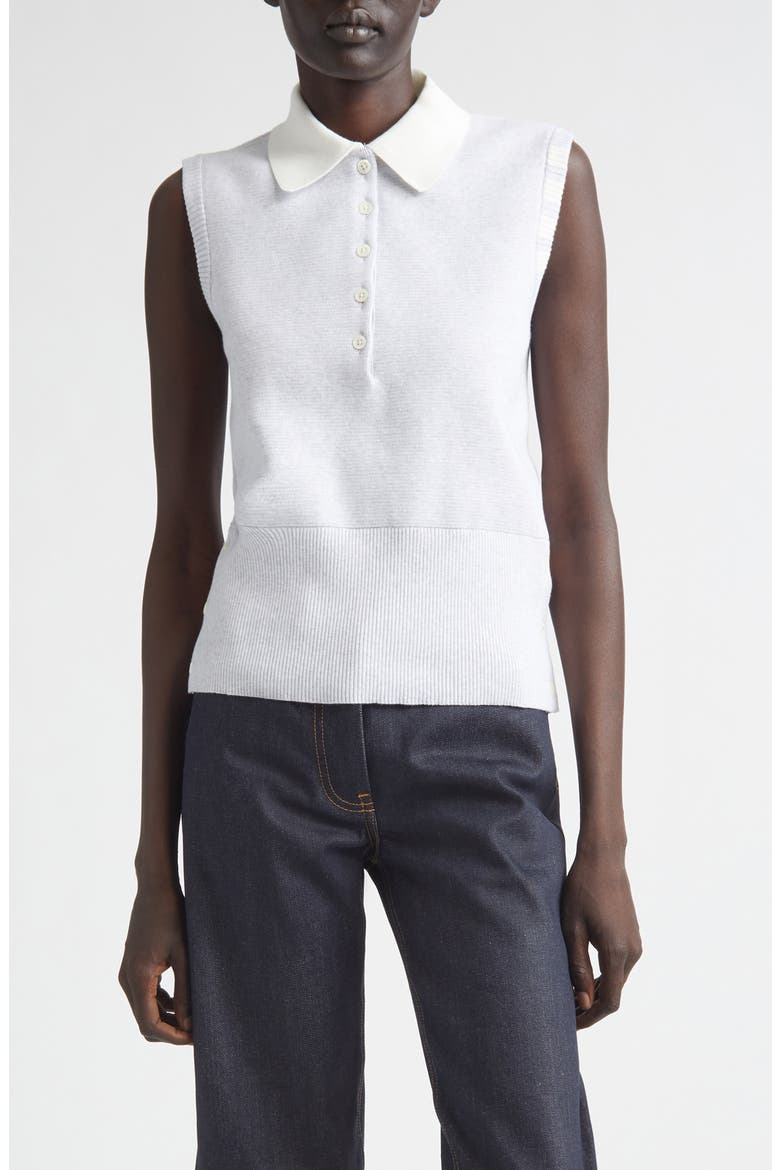 4-Bar Sleeveless Milano Knit Cotton Polo, Main, color, PALE GREY