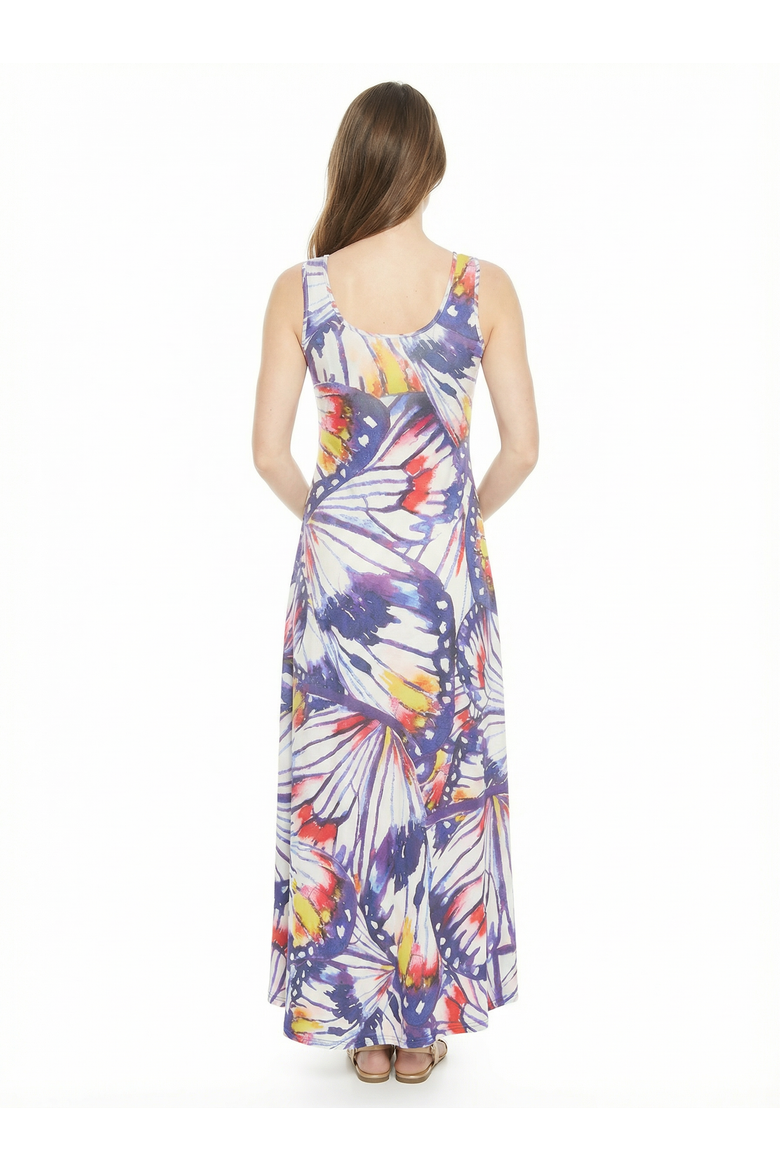 Maternity Butterfly Scoop Neck Sleeveless A-Line Maxi Dress, Alternate, color, Purple Multi