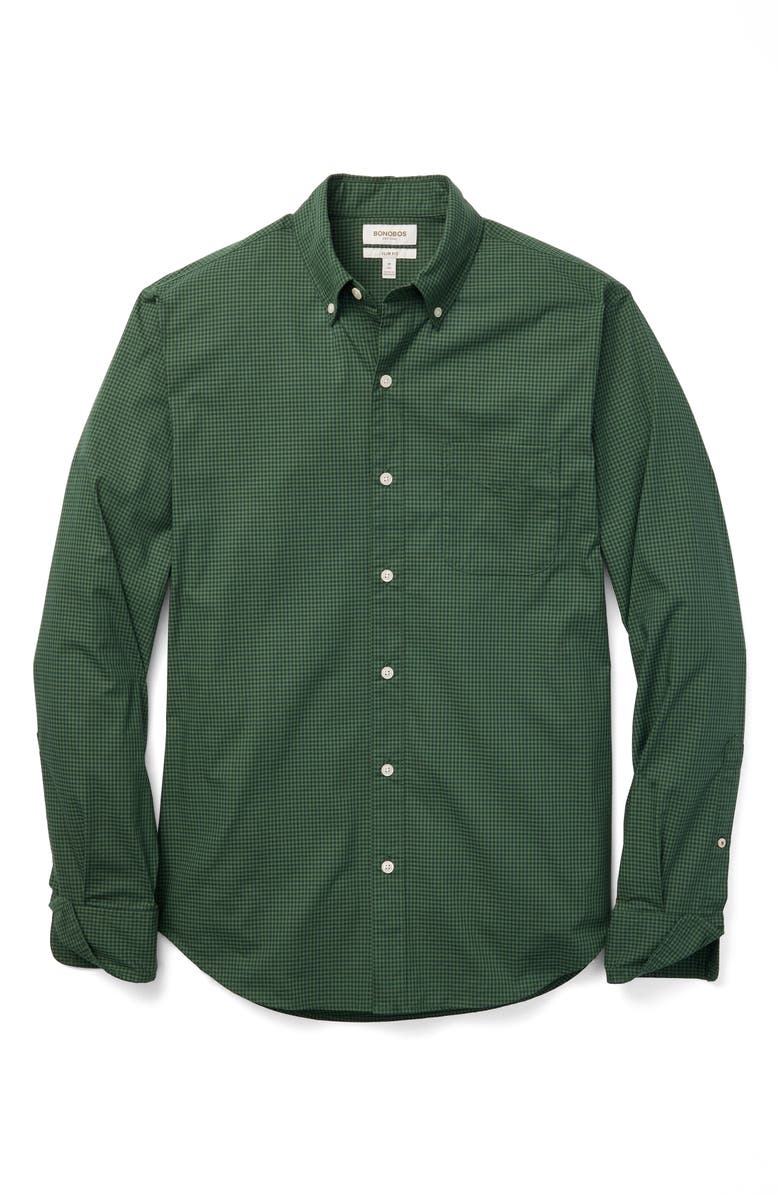 Bonobos Everyday Slim Fit Microcheck Stretch Cotton Button-Down Shirt, Alternate, color, Fren Check Green