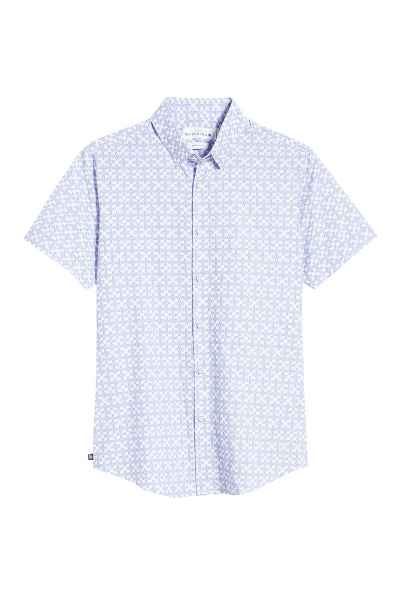 Mizzen + Main Leeward Trim Fit Paisley Short Sleeve Button-Up Performance Shirt, Alternate, color, NAVY PAISLEY PRINT