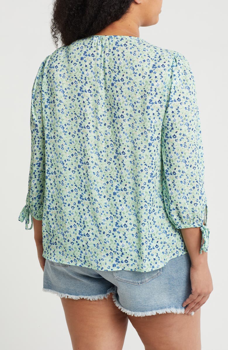 Renee C Ditsy Floral V-Neck Long Sleeve Top, Alternate, color, Sage