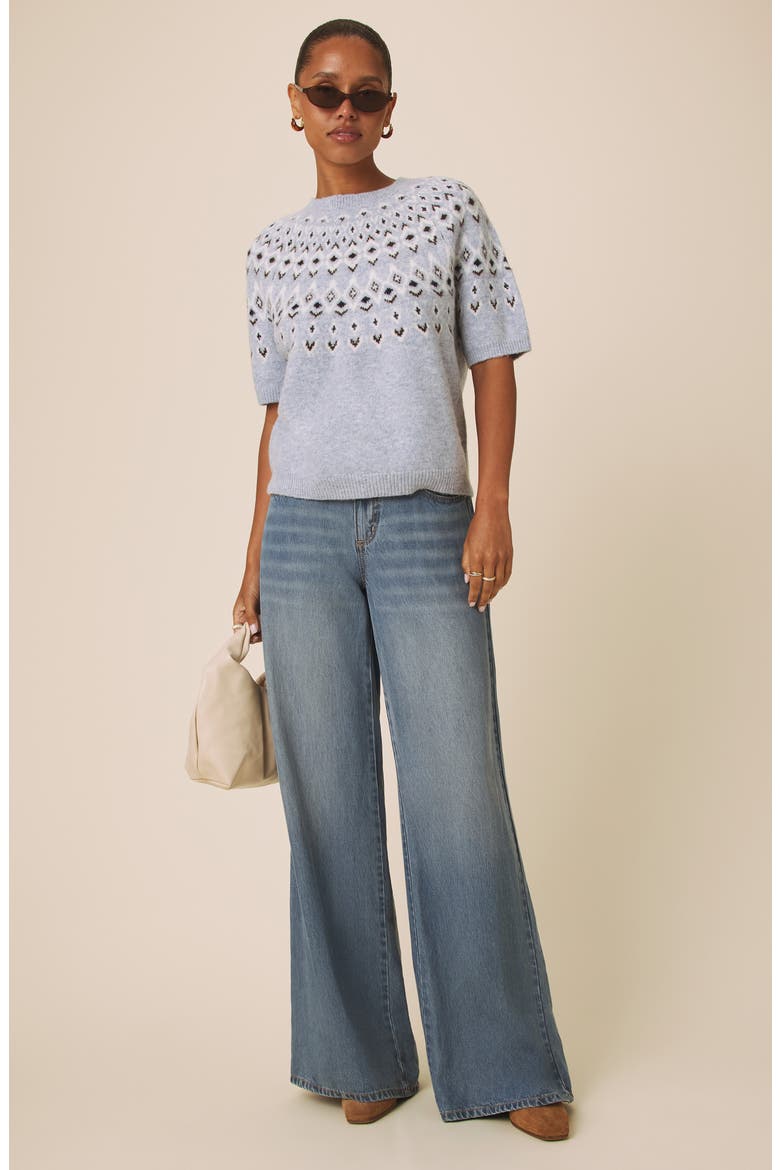 Fair Isle Short Sleeve Sweater, Alternate, color, LIGHT BLUE