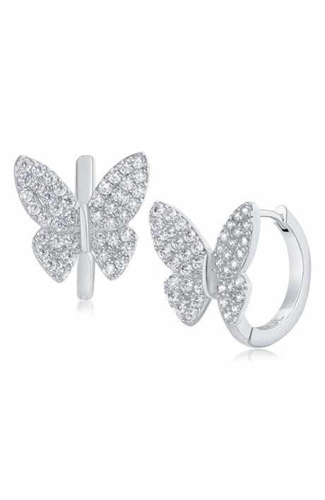 CZ by Kenneth Jay Lane Cubic Zirconia Pavé Butterfly Huggie Hoop Earrings