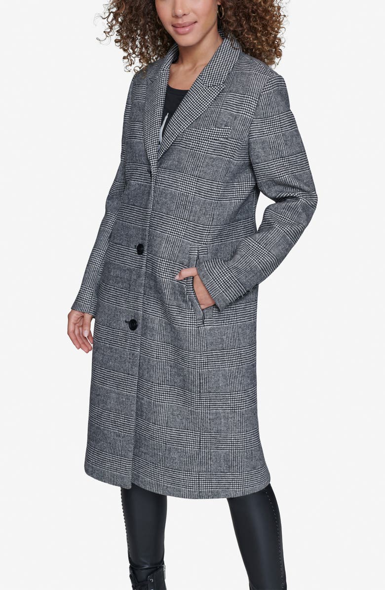 KARL LAGERFELD PARIS Mixed Plaid Wool Blend Coat, Alternate, color, 