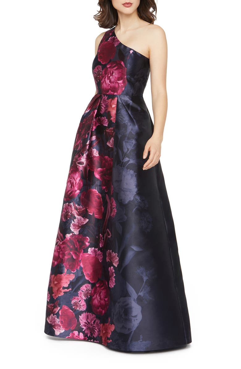 Kay Unger Dianna One-Shoulder Evening Gown, Alternate, color, Dark Twilight Multi