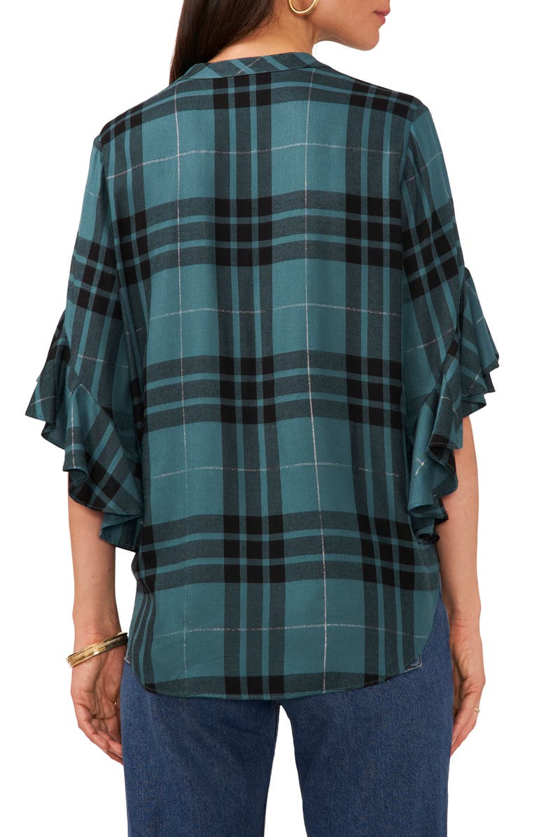 Vince Camuto Plaid Ruffle Sleeve Top, Alternate, color, 