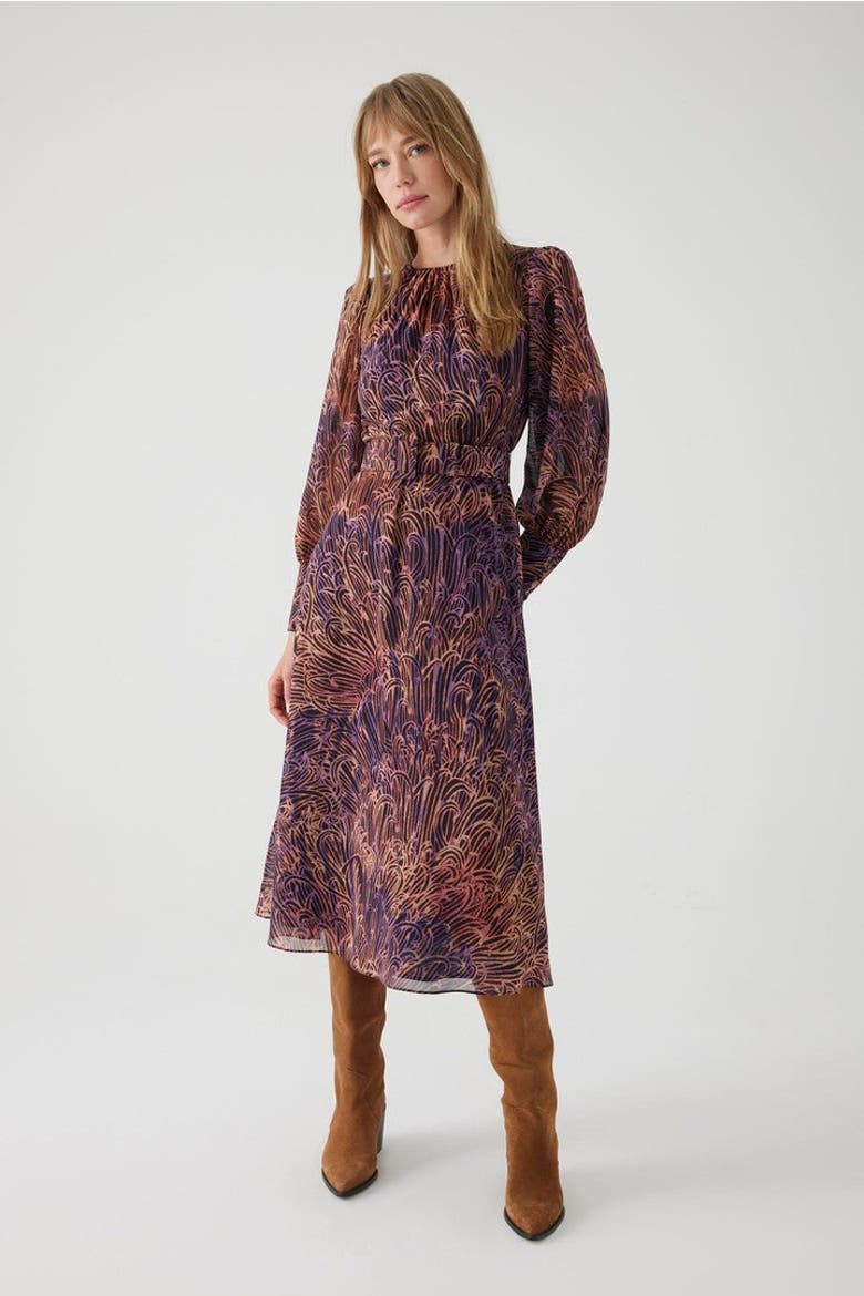 Adrienne Midi Dress, Main, color, Purple Patterned
