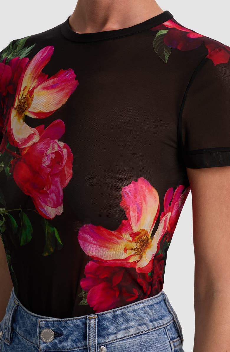 Alice + Olivia Tess Floral Mesh T-Shirt, Alternate, color, Empress Bloom Black