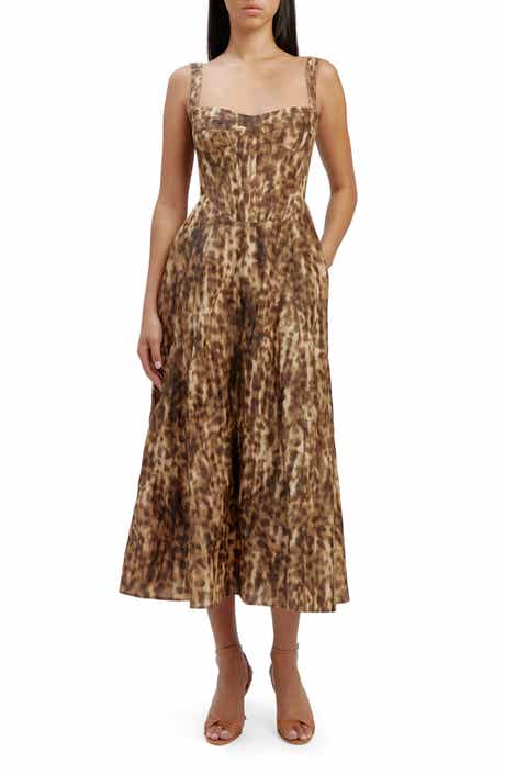 Lilah Leopard Print Sleeveless Corset Midi Dress