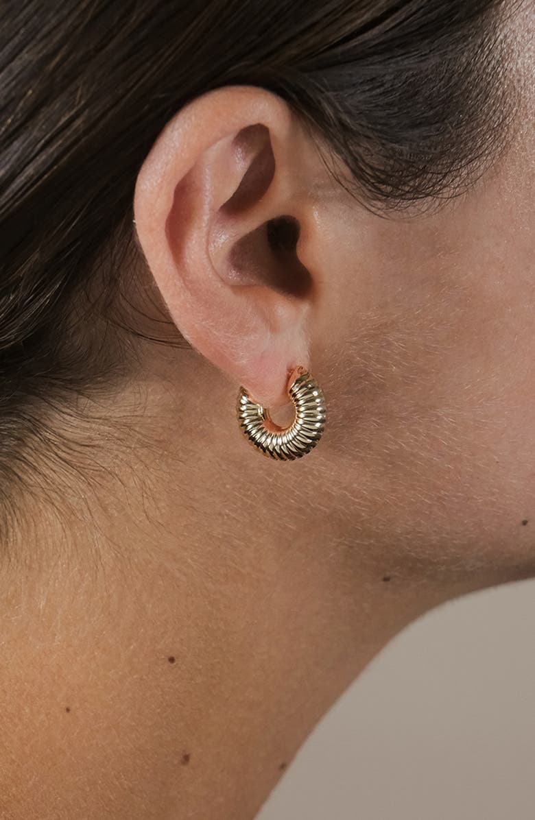 Sterling Forever Eliza Ribbed Hoop Earrings, Alternate, color, Gold