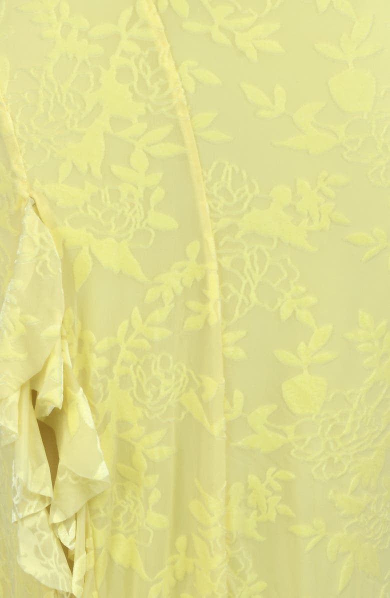 Mistress Rocks Floral Burnout Velvet Ruffle Spiral Midi Skirt, Alternate, color, Lemon Lime