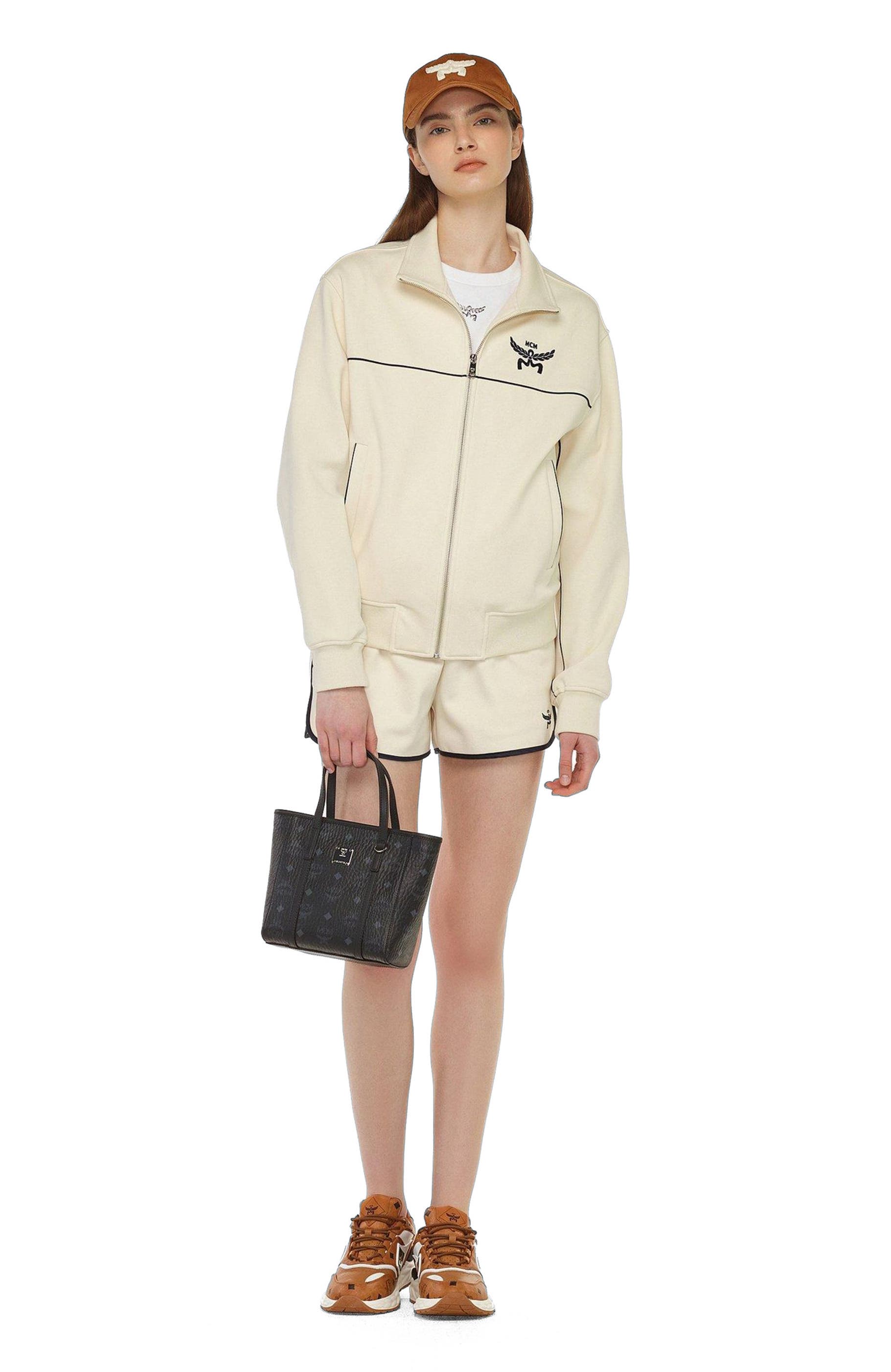 MCM Toni Top-Zip Shopper in Visetos, Alternate, color, Black