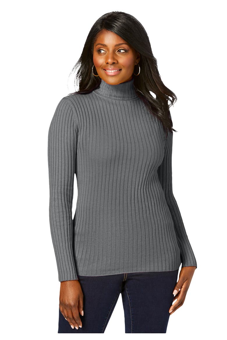 Ribbed Cotton Turtleneck Sweater (plus), Main, color, SLATE