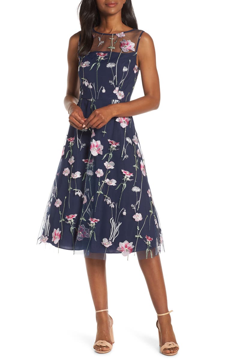 Eliza J Embroidered Floral Sleeveless Dress, Main, color,