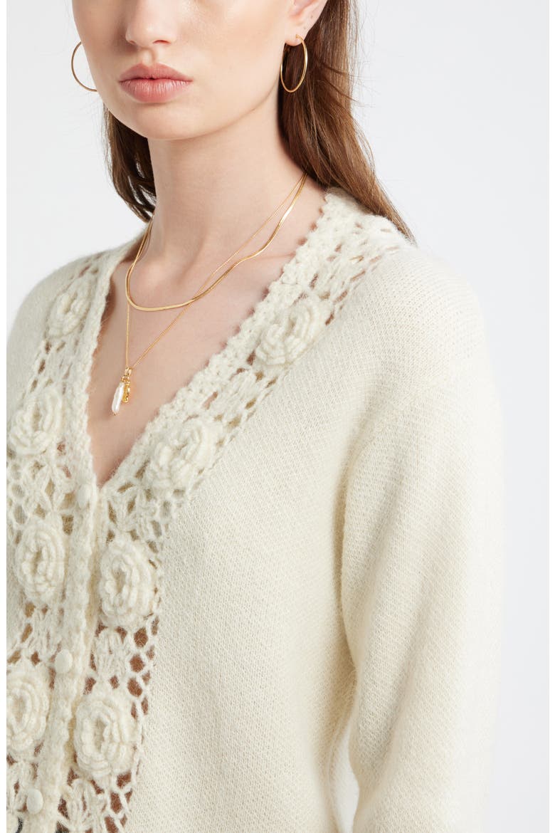 Floral Trim Cardigan, Alternate, color, IVORY DOVE