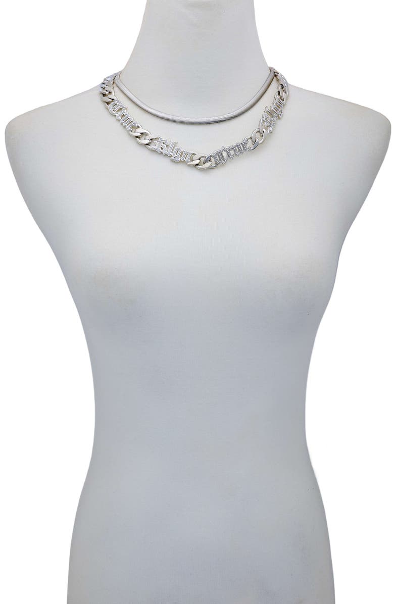True Religion Layered Chain Necklace with Logo Script, Alternate, color, Silvertone