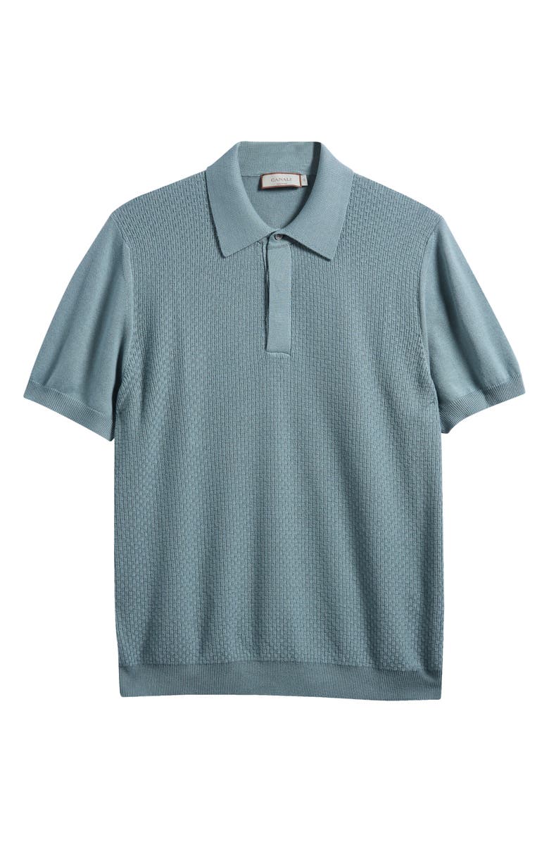 Canali Short Sleeve Textured Cotton & Modal Polo Sweater, Alternate, color, 
