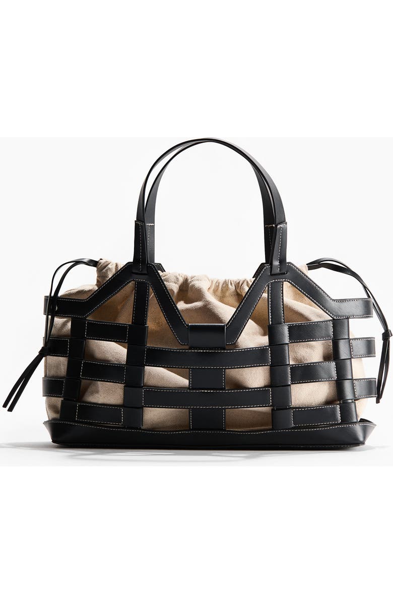 H&M Large drawstring-detail tote bag, Main, color, Black/Light Beige