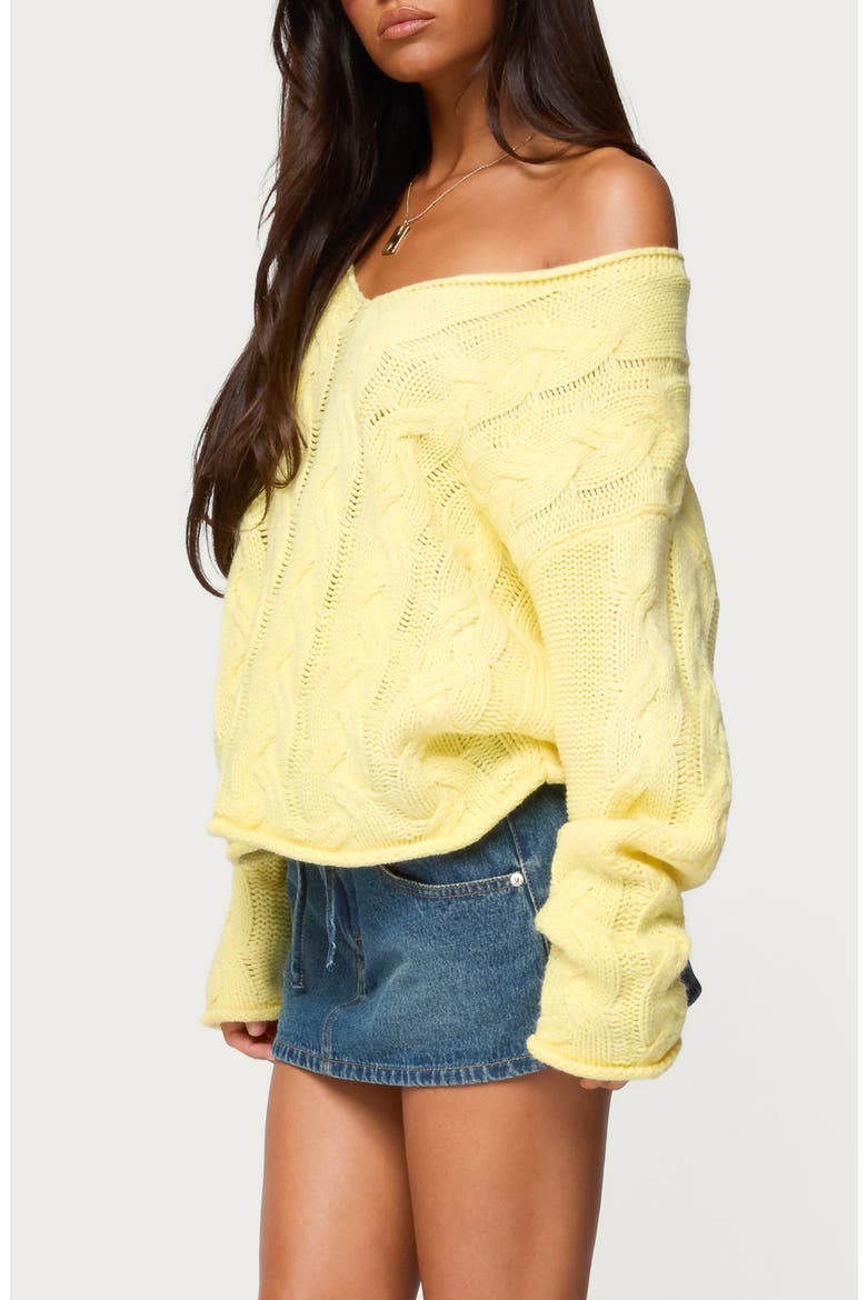 Inga Oversize Off the Shoulder Cable Sweater, Alternate, color, YELLOW