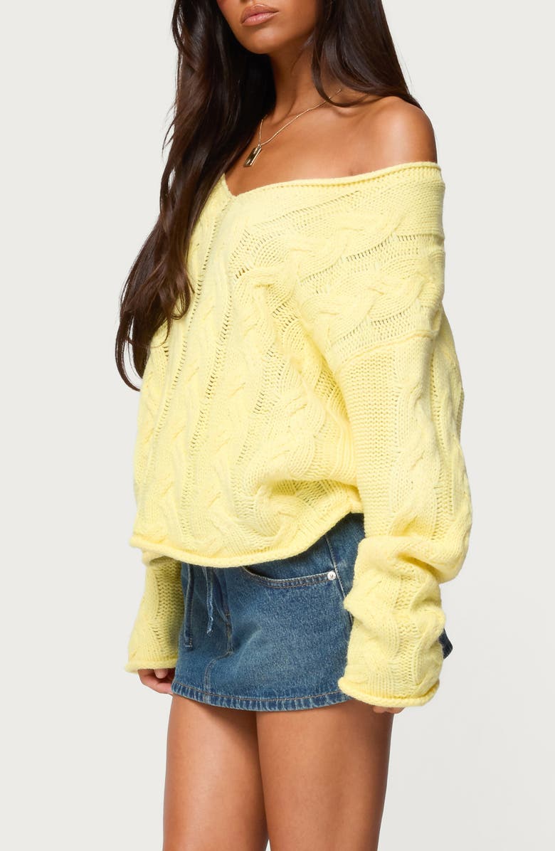 EDIKTED Inga Oversize Off the Shoulder Cable Sweater, Alternate, color, Yellow