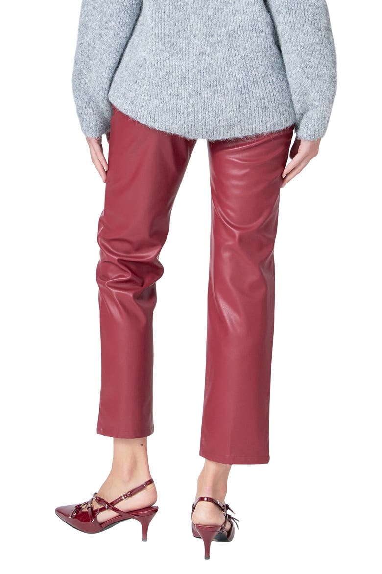 High Waist Faux Leather Crop Pants, Alternate, color, BURGUNDY
