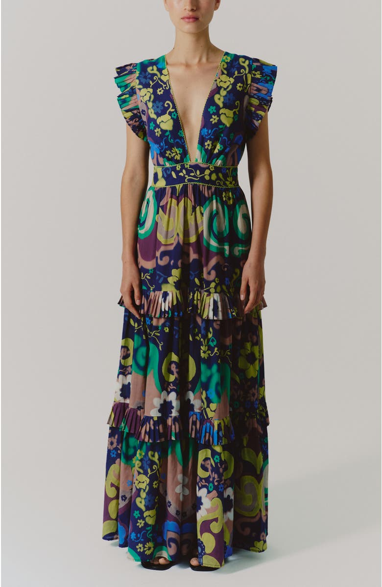 De Loreta Cora Pleated Hem Cotton Maxi Dress, Main, color, Papalote Print