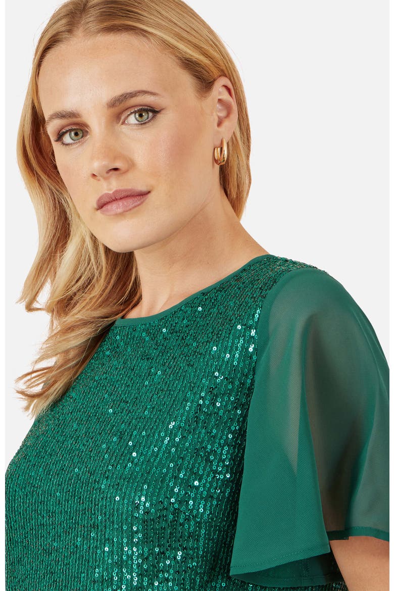 Sheer Short Sleeve Sequin Top, Alternate, color, Green