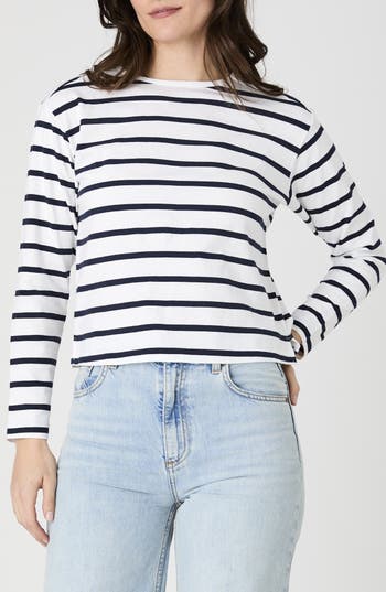 French Connection Rallie Stripe Slash Neck Top Stripe S White/marin In Summer White/marine