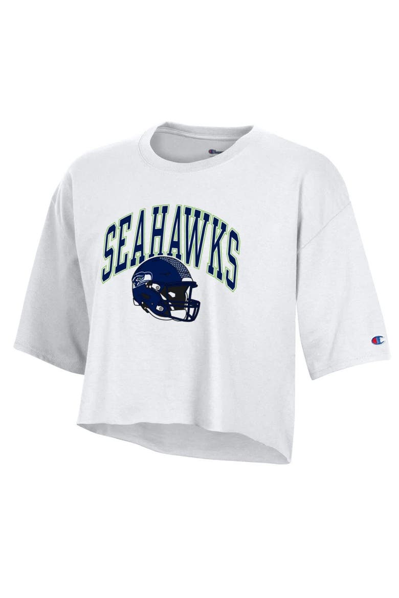 Women's Champion  White Seattle Seahawks Boyfriend Cropped T-Shirt, Alternate, color, White