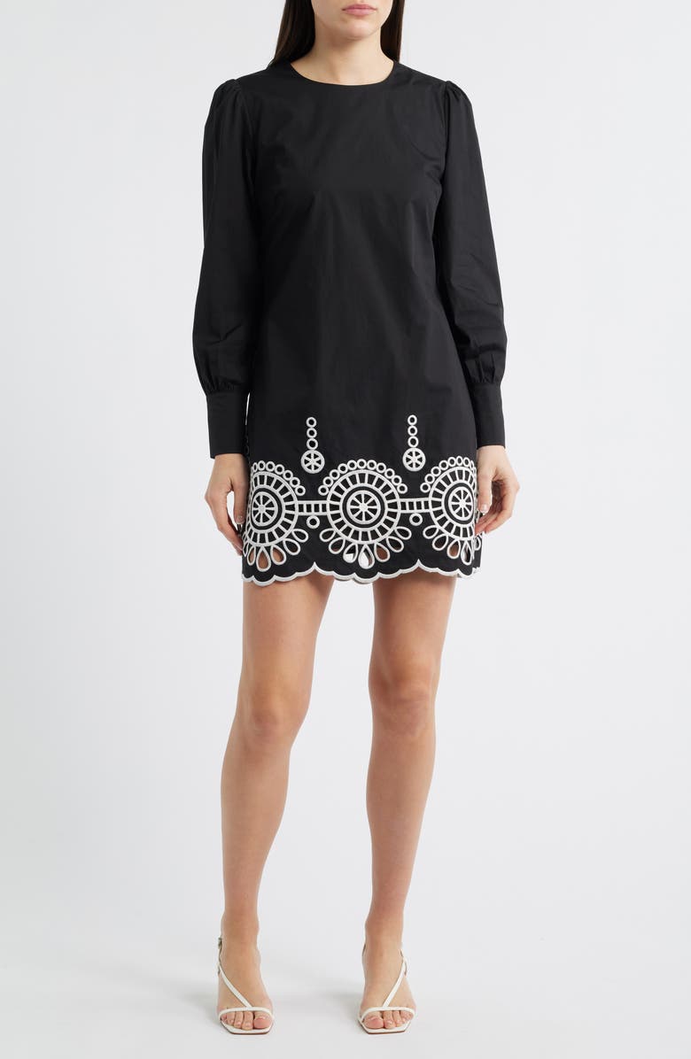LAYERED WITH LOVE Embroidered Eyelet Border Long Sleeve Cotton Minidress, Main, color, 